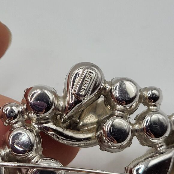 Vintage EISENBERG Clear Rhinestone Brooch Pin Costume Jewelry Silver Toned  2in - Picture 3 of 6